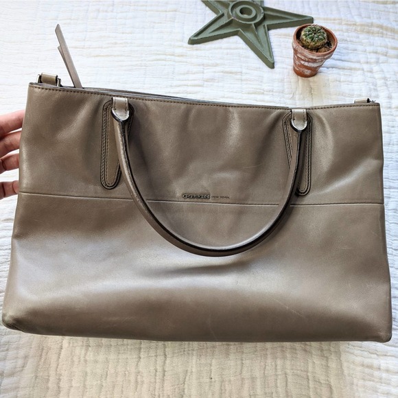 Coach Borough Napa Soft Leather Satchel Tote in Earth Gray - Picture 10 of 12